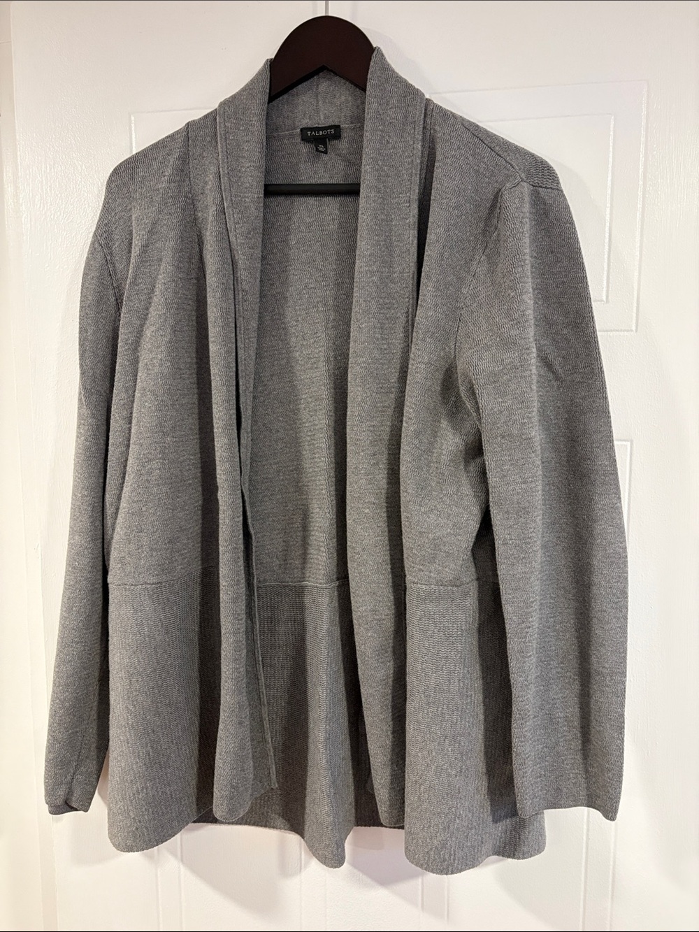 Talbots Light Gray Open-Front Draped Cardigan